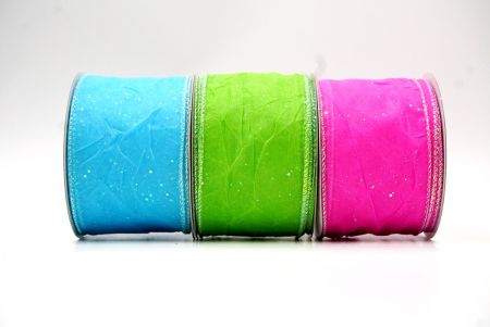 Glitter Solid Spring Crumpled Design Wired Ribbon - Glitter Solid Spring Crumpled Design Wired Ribbon
